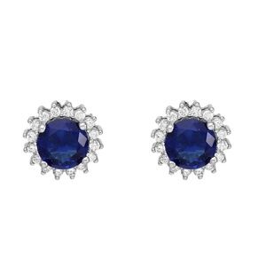 Sterling Silver Sapphire CZ Halo Studs